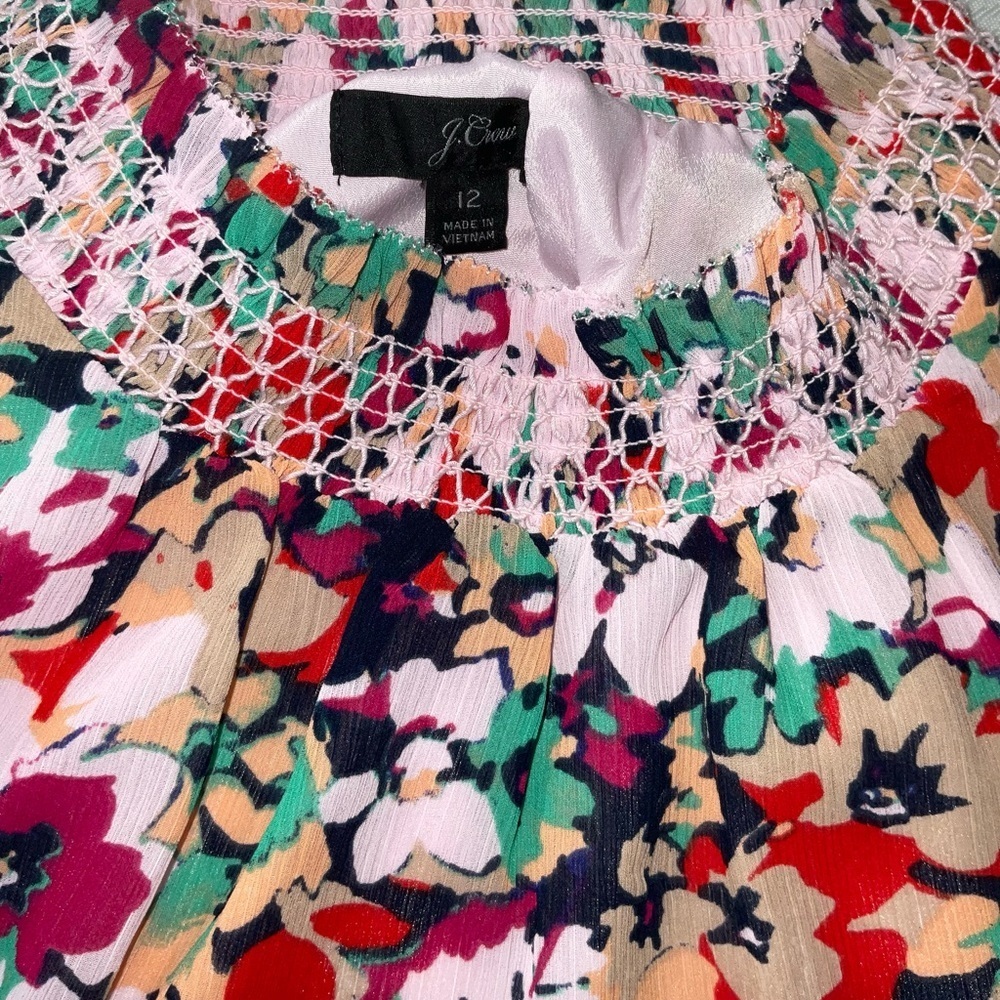 J.CREW Red Floral Print Ruffle Neck Top Women Size 12 Sleeveless - Picture 7 of 9
